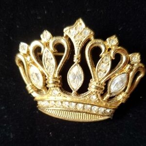 KJL for Avon Gold and Crystal Crown Brooch